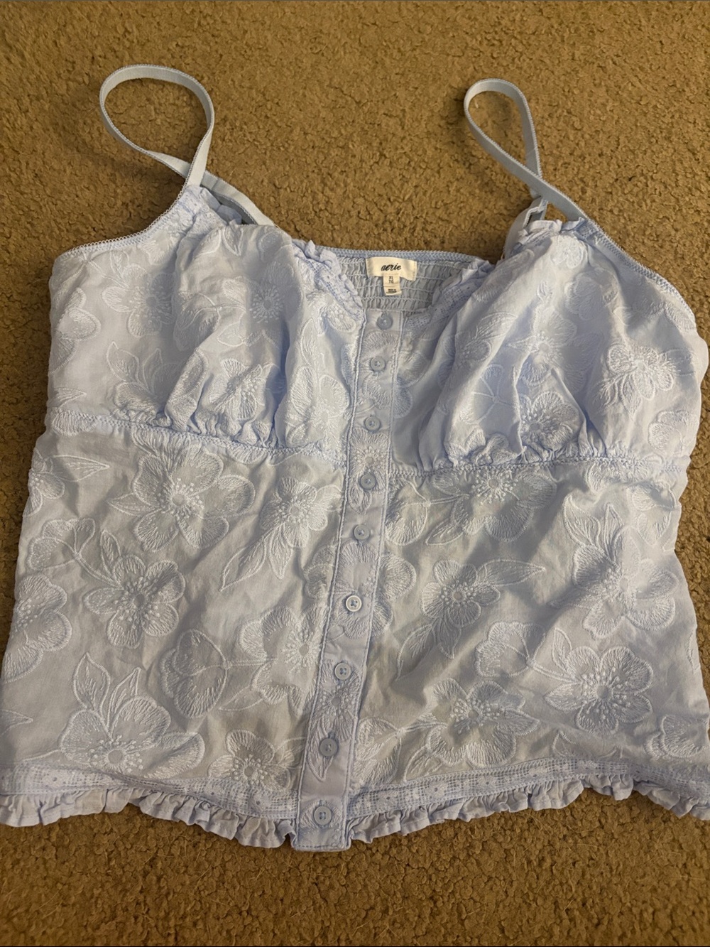 aerie Light Blue Floral Eyelet Button-Front Cami